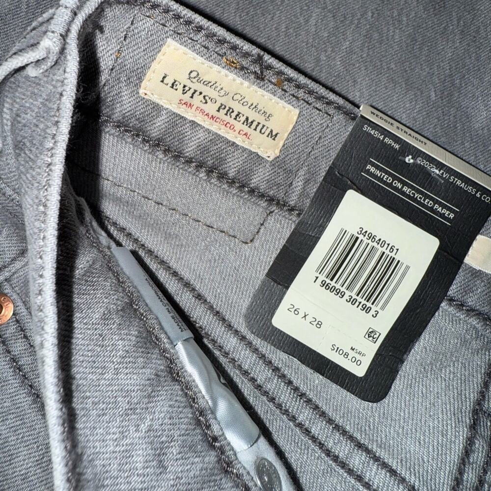 NEW LEVI’S PREMIUM WEDGIE STRAIGHT GREY DENIM JEANS SZ 26x28 NEW WITH TAGS - Picture 6 of 10